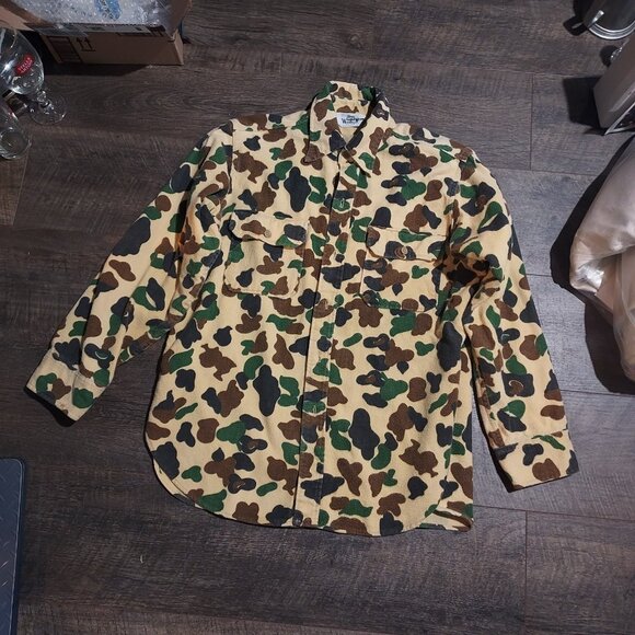 Woolrich Shirt Mens Large Duck Camo Hunting Frog Skin 80s USA Vintage100% Cotton - Picture 2 of 14